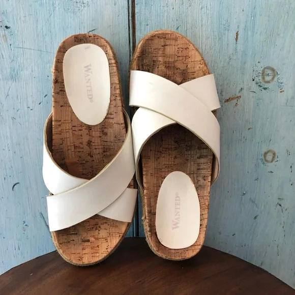 Wanted white sandals with criss-crossed straps, cork & white soles, size 8 - Picture 3 of 10